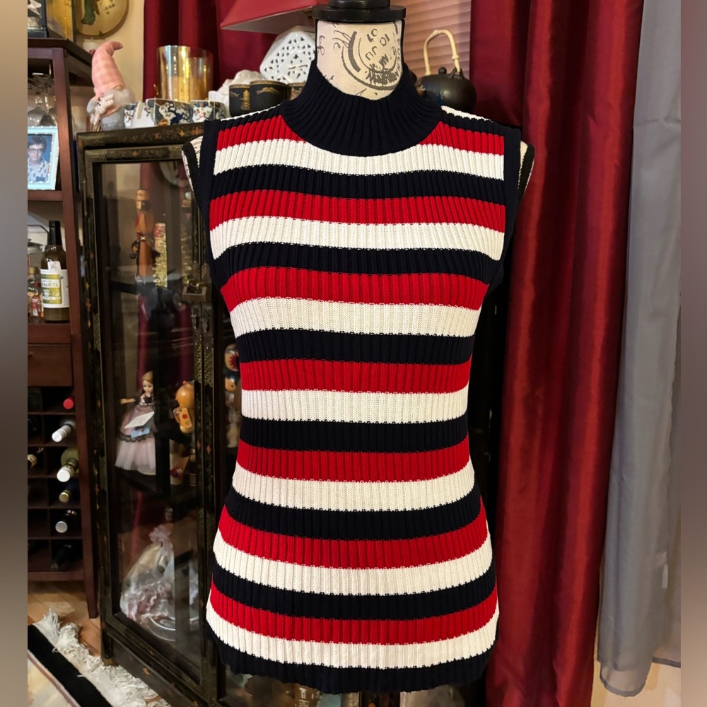 Vintage 90’s Faded Glory Sleeveless Striped Mock Turtleneck Sweater Top